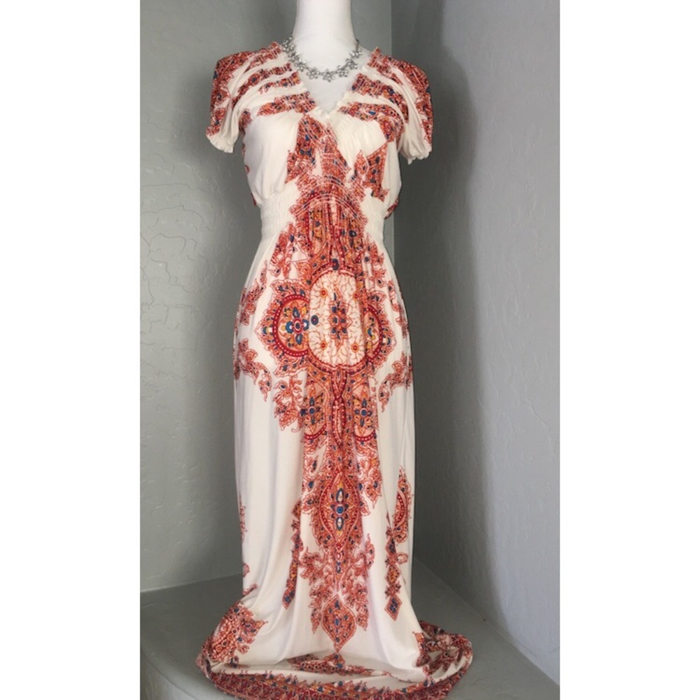 White dress with red design